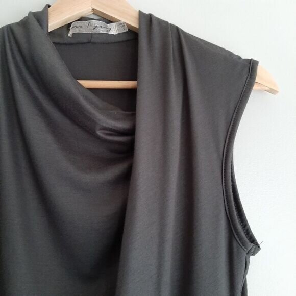 MOSS JANG / Soft Draped Gathered Sleeveless Comfy Stretch Mini Dress Gray Sz S - Picture 8 of 14